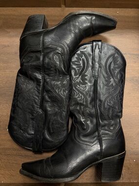 Dan Post Black Embroidered Leather Heeled Cowboy Boots